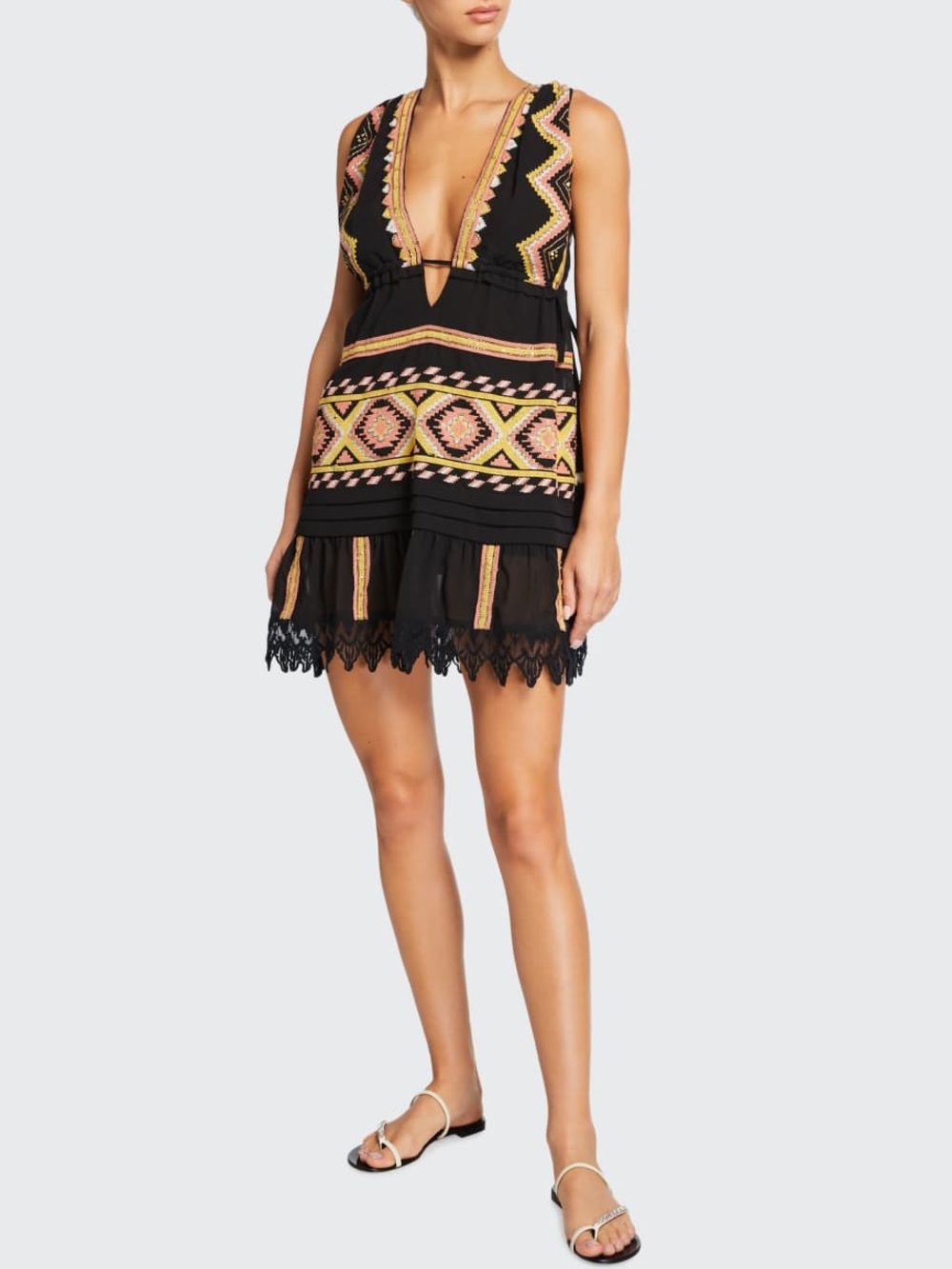 Ramy Brook Kendyl Geometric-Print Mini Coverup Dress Black XL